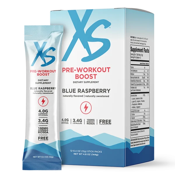 XS Pre Workout Boost Blue Raspberry – 12 Stick Packs